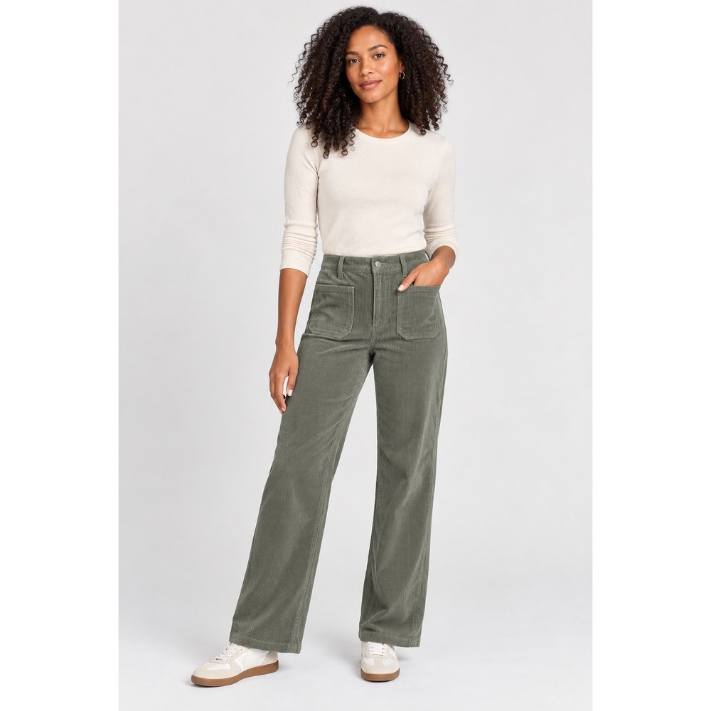 Reformation Alyssa High Rise Wide Leg Green Corduroy Patch Pocket Pants Size 25